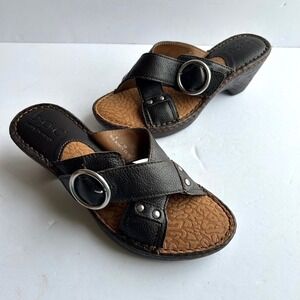 B.O.C. Born Concept Wedge Sandals Women 8 Brown Leather Cross Buckle Comfort